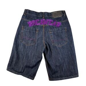 Vintage Y2K Rocawear Denim Shorts Men's 36 Purple Logo Baggy Hip Hop Streetwear